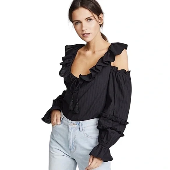 NWT Rebecca Minkoff “Pippa” Cold Shoulder Ruffle Blouse - Picture 1 of 13
